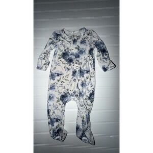 Caden Lane Blue Floral Bamboo Viscose Footie Sleeper One Piece 0-3 Months